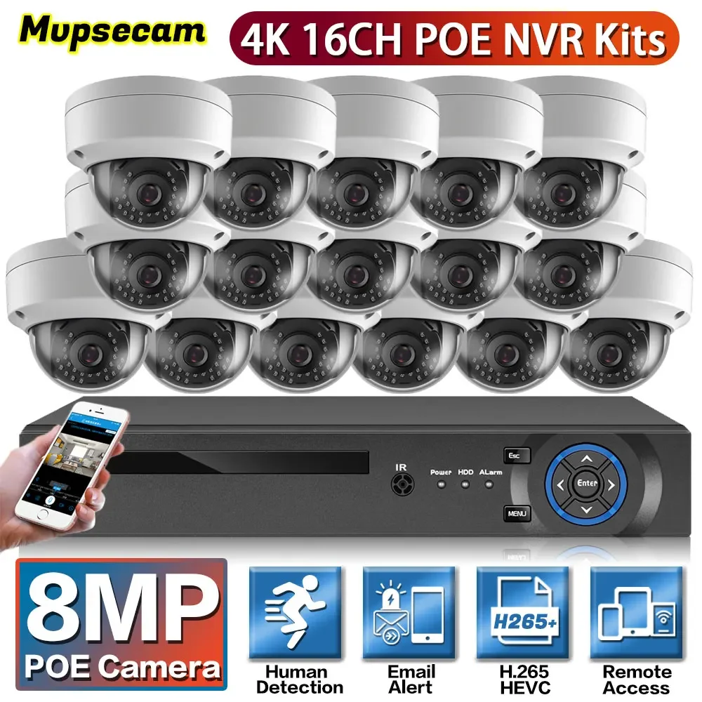 

H.265+ 16CH NVR 4K 8MP HD POE CCTV Security Camera System Audio Record IP66 Outdoor Waterproof IP Camera Video Surveillance Kit