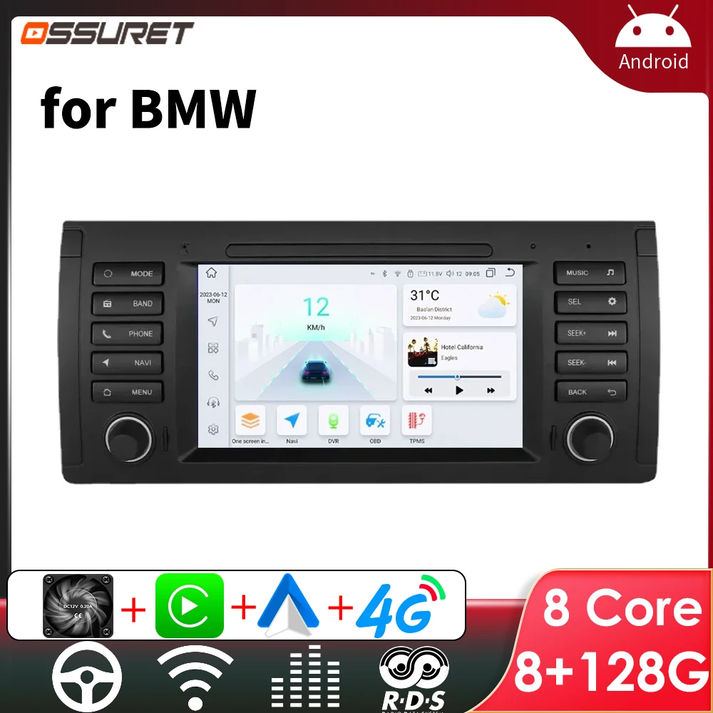 Autoradio Android 7 pouces pour BMW série 5 E39 X5 E53 M5 multimédia Android Auto sans fil Carplay 2din Autoradio 8Core 7862