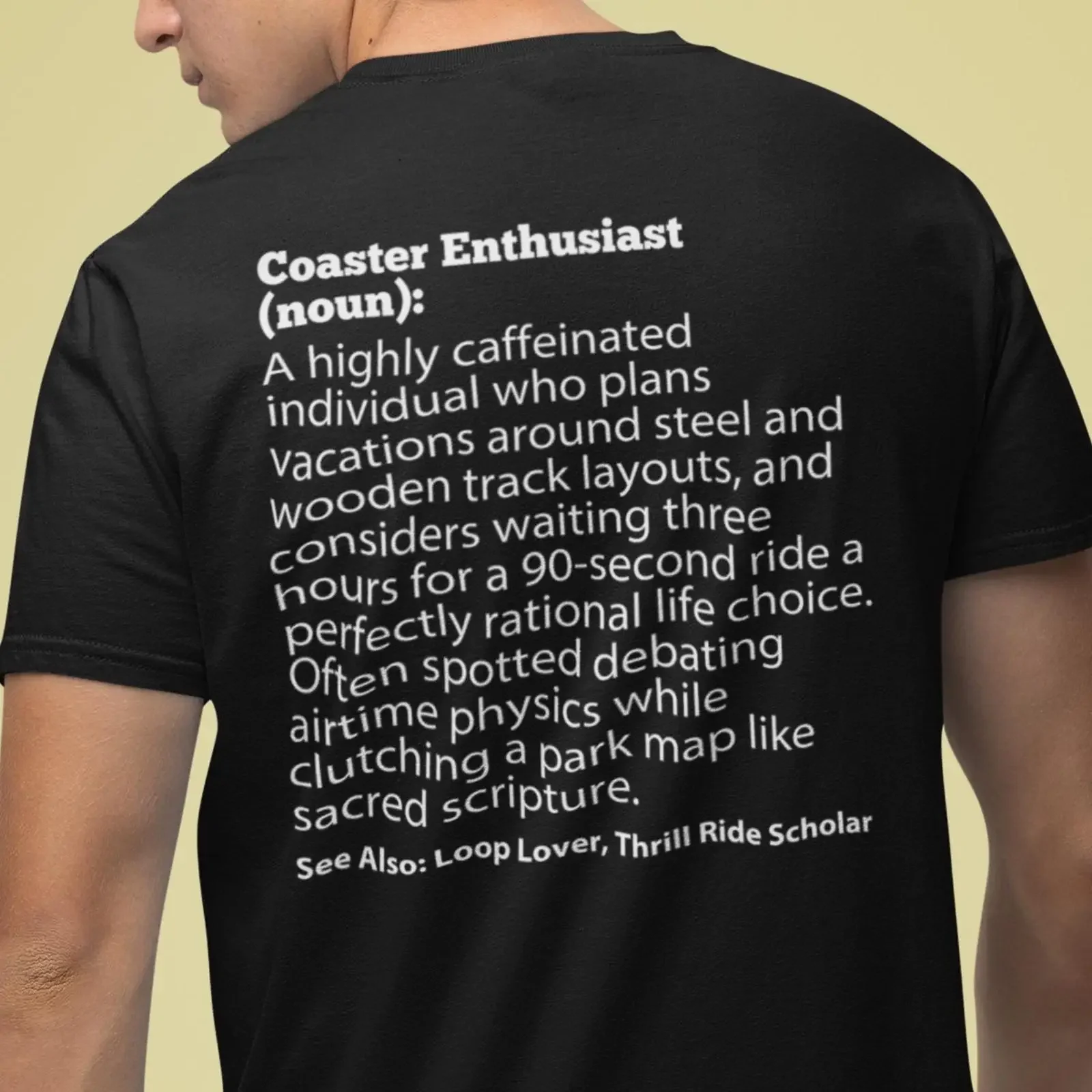 Coaster Enthusiast Definition T Shirt Funny Theme Park Apparel vintage Washed fashion Casual Stylish homme Versatile Unisex