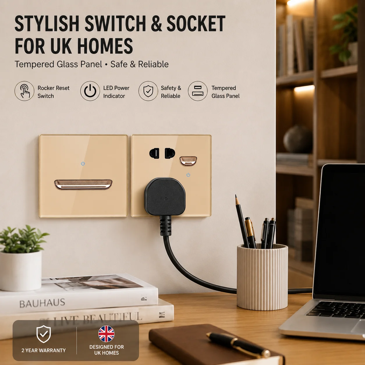 Gold Glass Panel Wall Switch LED Euro 16a Socket Retro Toggle Light Switch EU UK Standard 2way Socket 1-4gang Wall Power Outlet image 5