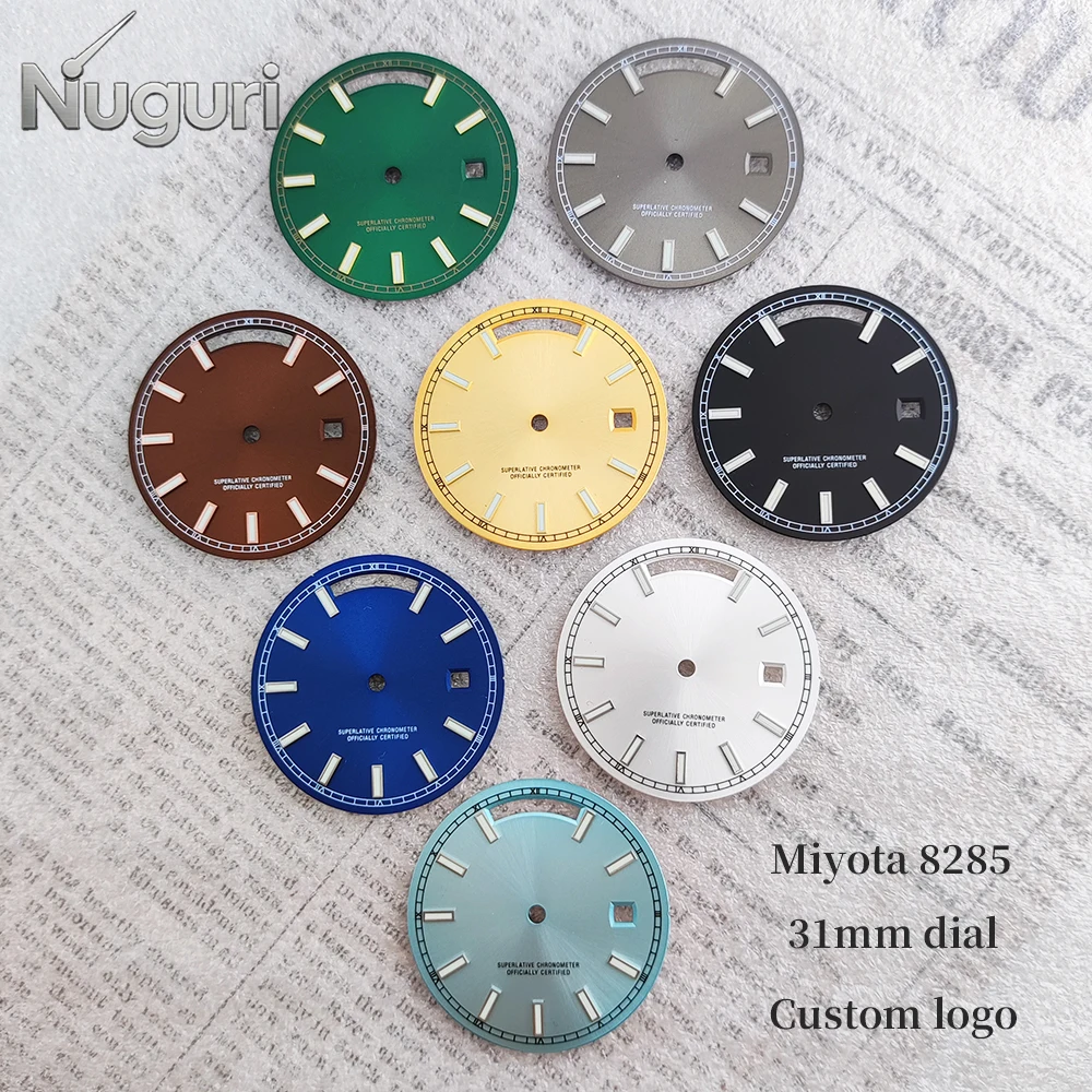 Miyota 8285 Dial 31mm Custom Logo Watch Dial Roman Numerals Dial Green Luminous Dial Fit Miyota 8285 Movement Watch Accessories