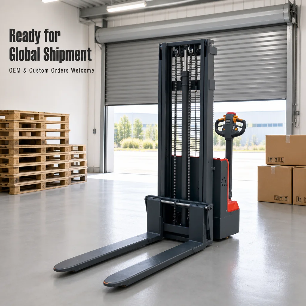 Indoor Logistics Transport Full Electric Stacker 1000kg 3m Hydraulic Pallet Stacker Walk Behind Cargo Stacking Device