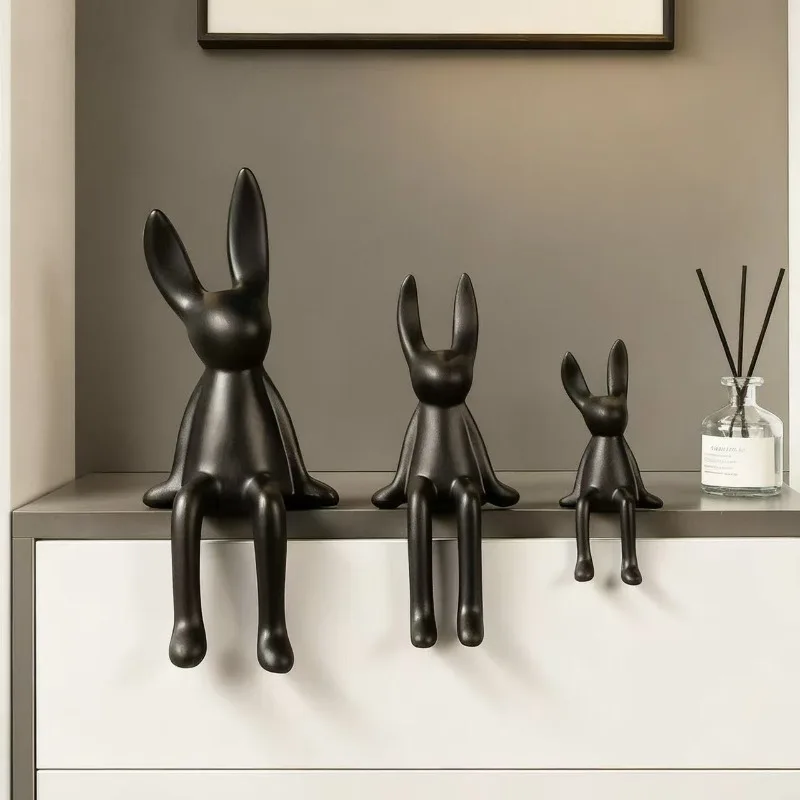 Creative Ceramic Sculpture 3 PCS Long Ear Bunny Figurines Simple Wine Cabinet Decoration Figurines Interior Decorative Crafts