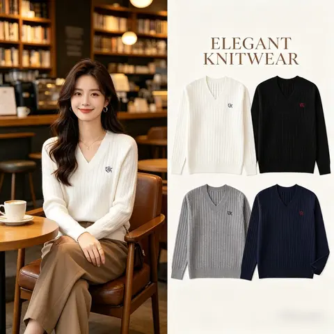 Embroidery JK Uniform Knitted Sweater, Autumn Winter Loose Pullover, Core Yarn School Uniform for Graduation Photo,Daily Wear