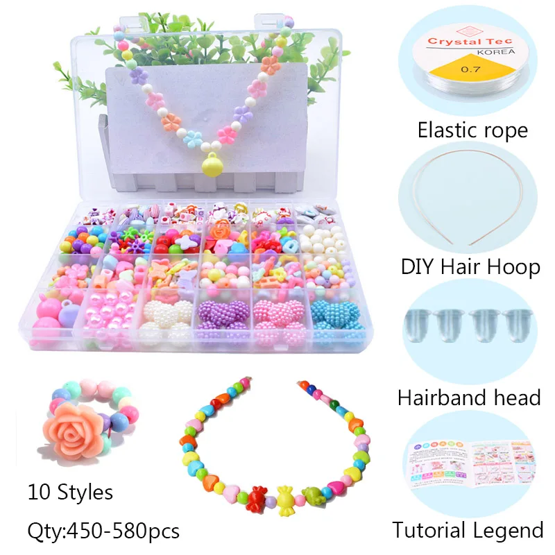 

500pcs DIY Handmade Beaded Children's Toy Creative Loose Spacer Beads Crafts Making Bracelet Necklace Jewelry Kit Girl Gift