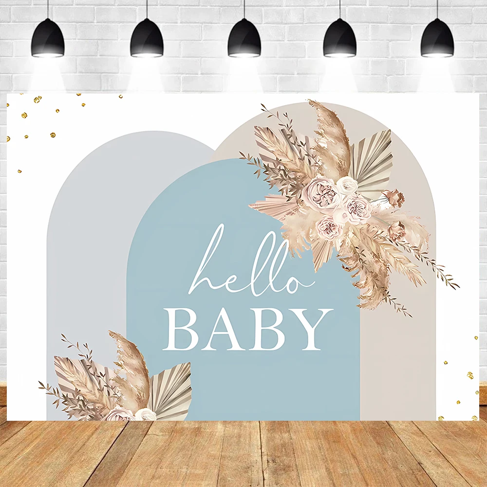 Baby Shower Backdrop Pampas Grass Background for Baby Shower Photography Pink Theme Decoration Hello Baby Floral Party Supplies