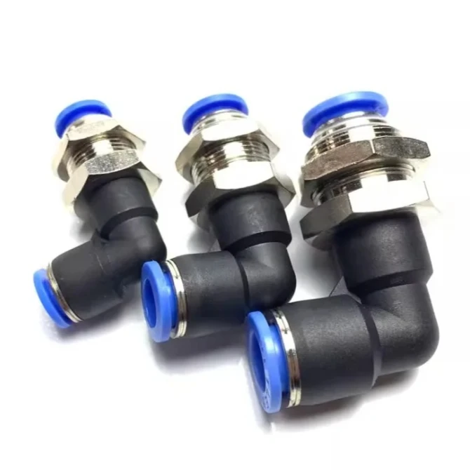 Elbow PLM 4 6 8 10 12 mm Tube Push In Connect Bulkhead Nickel Plated Brsss Pneumatic Air Fitting Connector Adapter