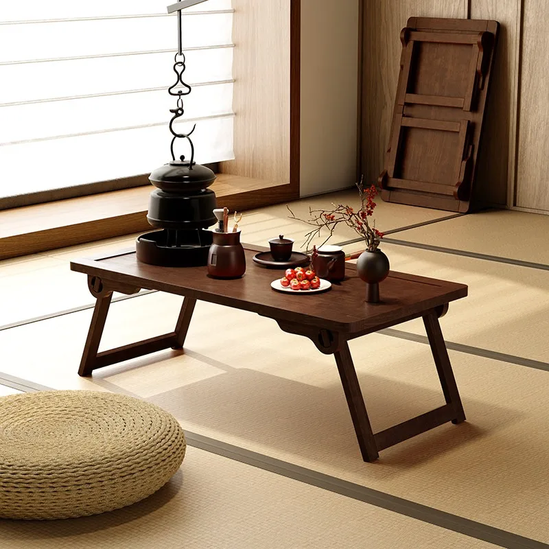 Elegant Solid Wood Tea Table, New Chinese Tatami Tea Tray, Multi-purpose Table for Balcony, Bay Window, Living Room, Home Office