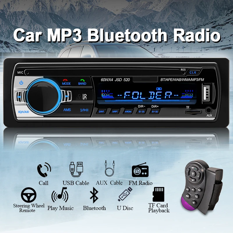 Hippcron 1 Din Car Radio Stereo Mp3 Player Digital Bluetooth FM Receiver Auto Radio With AUX/USB/TF Card In Dash Kit