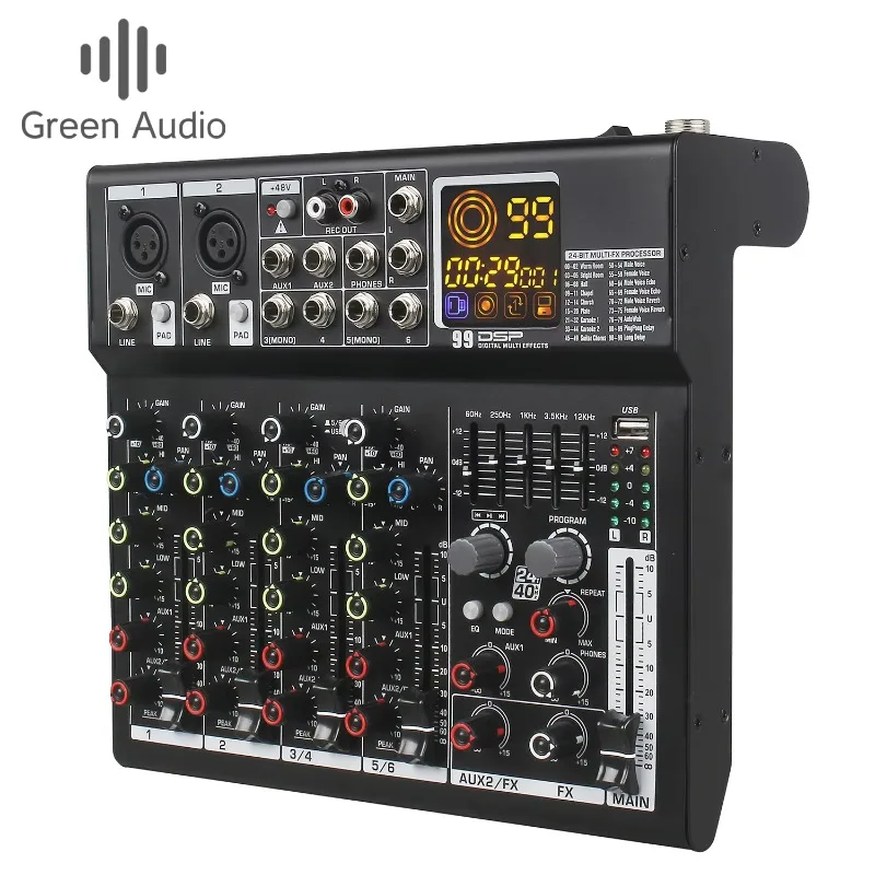 GAX-MR80 Professional 6/8 Channel Digital Audio Mixer With 99DSP 3-band EQ Sound Mixer for Home Karaoke Computer Recording