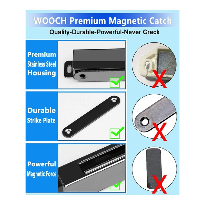 HFES 4-Pack Magnetyczny zatrzask do drzwi Wysoki magnetyczny zatrzask do drzwi Wytrzymały zatrzask ze stali nierdzewnej do zatrzasku szuflady drzwi kuchennych Czarny