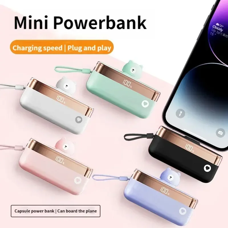 

Portable Mini Ultra Slim Keychain Power Bank Fast Charging 5000mAh Small Emergency External Battery Pack for Iphone Samsung