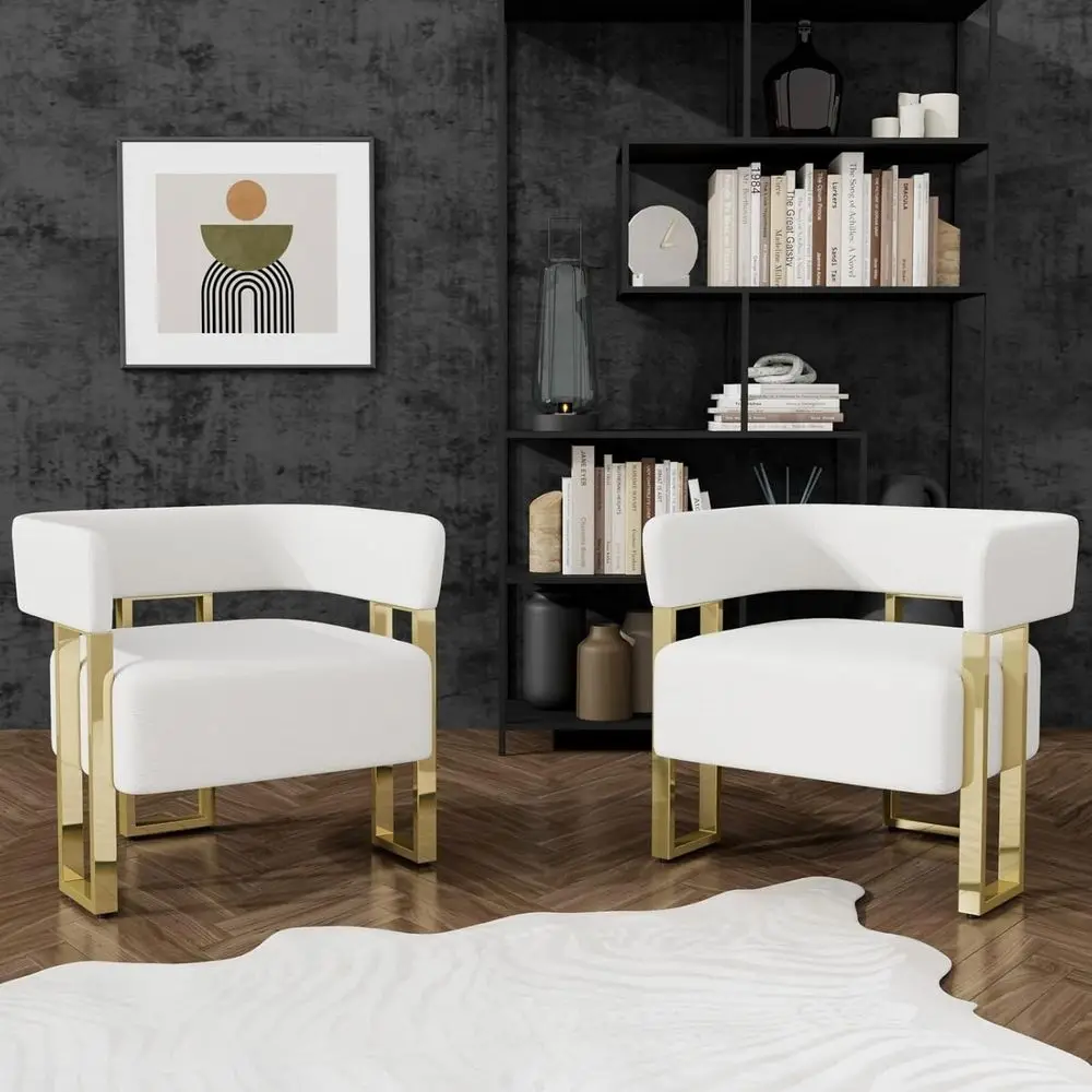 

Set of 2 White Accent Chairs, Set of 2 Boucle Barrel Chairs, Pair of Arm Chairs for Living Room or Bedroom
