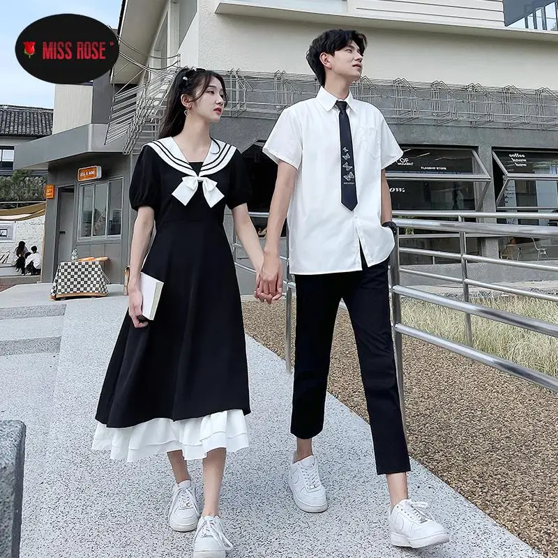 Korea Summer JK Sailor Dress Short Sleeve Lolita Sweet Long Vestidos Romantic Dating Fairy Charming Dresses College Style Women