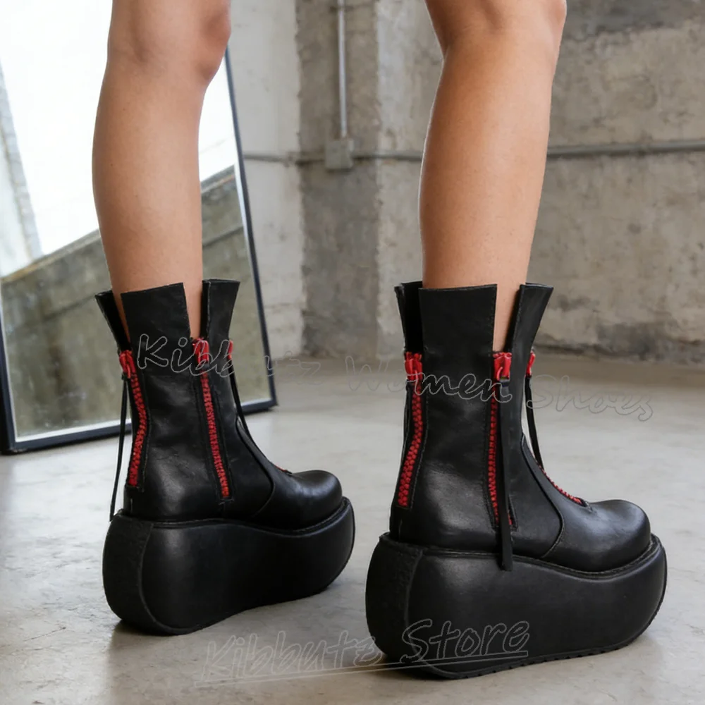 Ankle Modern Boot Platform Zipper Leather Mixed Color Women Shoes Round Toe Thick Bottom Fashion Novelty Sexy Comfortable Newest