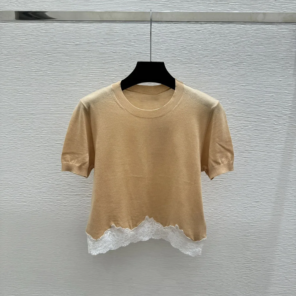 

High-quality 2026 new style women's fashionable round-neck short-sleeved T-shirt, with lace trim at the hem xy2652377