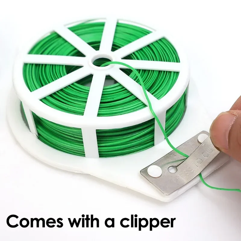 Garden Plants Strapping Iron Wire Garden Plant Tie with Cutter Plant Flower Vine Climbing Support Cable String Garden Wrap Tool