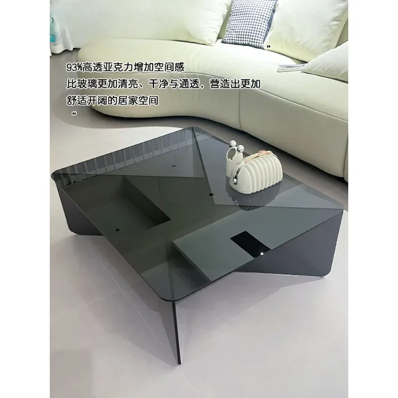 Tea table, light luxury, high-end feeling, small living room, square acrylic coffee table, creative modern designer