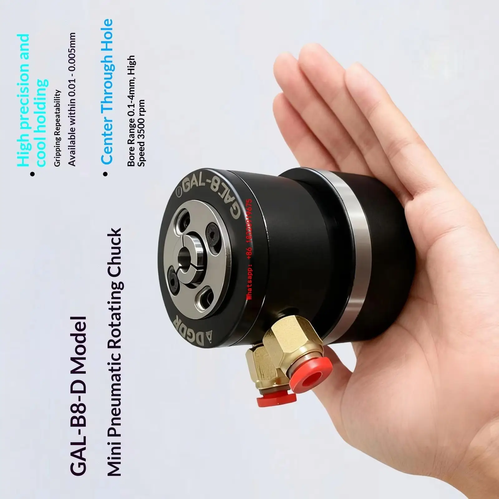 Cyclmotion GAL-B8-D Compact H-Precision Pneumatic Rotary Chuck / Air-Actuated Collet Chuck for Grinders and Inspection Fixtures