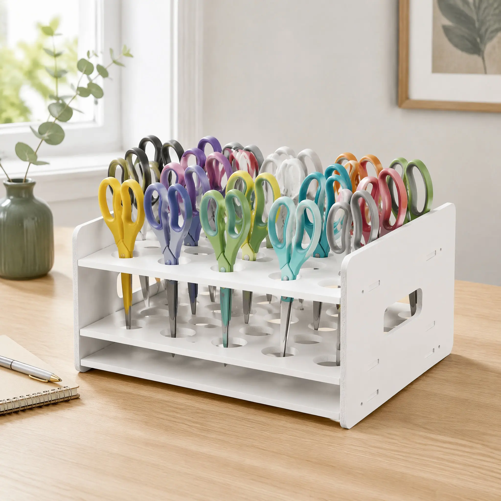 Wooden Scissors Organizer Rack Compact Desktop Kindergarten Storage Rack Test Tube Display Holder Craft Scissors Organizer