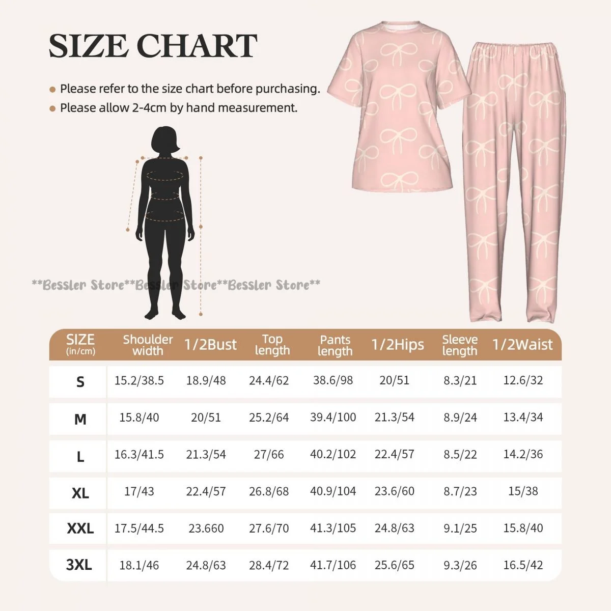 Women's 2-piece set Cute Pink Tones With Bows Pajamas Short sleeved Top and Pants Sleepwear - view 6