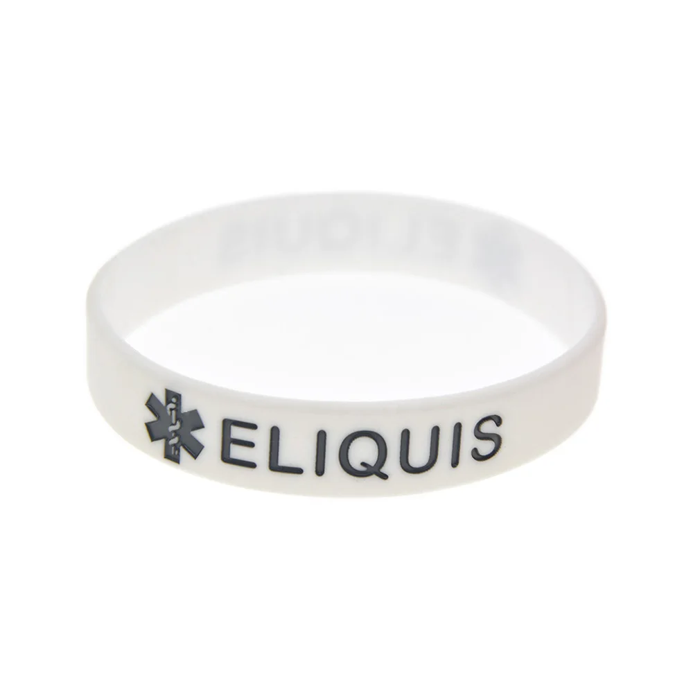 1PC/4PCS Eliquis Medical Alert ID Silicone Bracelets Unisex Rubber Wrist Bands Adult Size