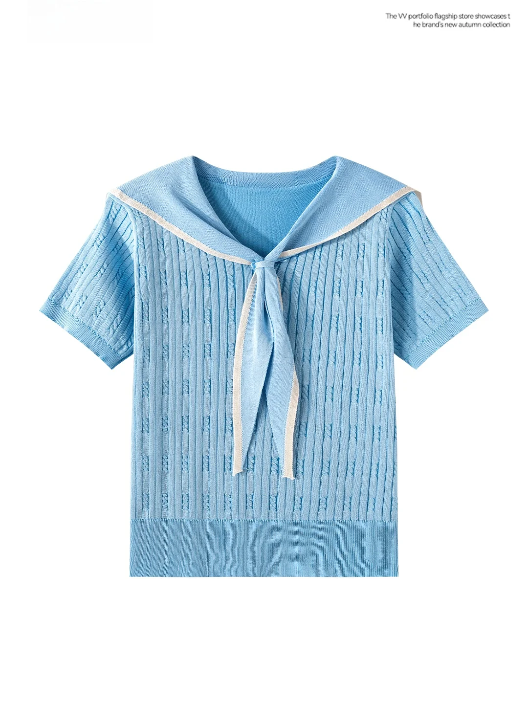 

Summer Slim Fit Navy Collar Knitted ort Sve T-irt Women's Sle Korean Commute Classic Pattern Small Size Top
