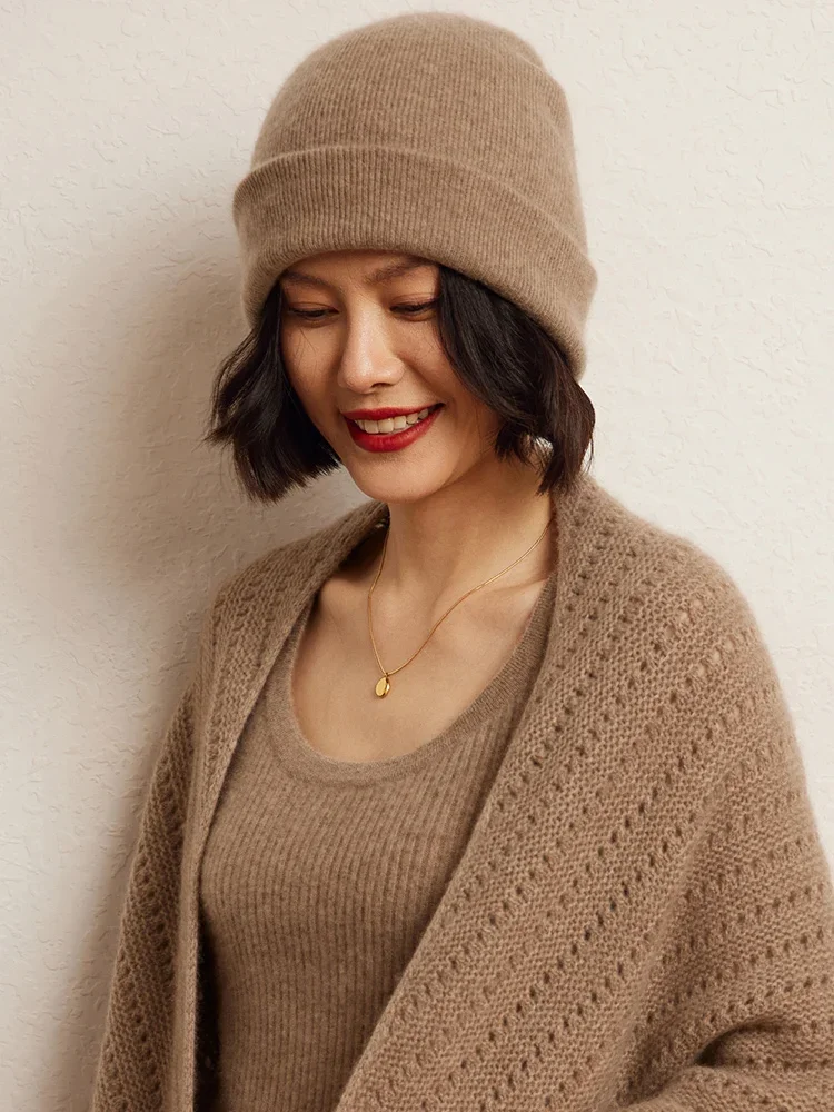 Winter Versatile Warm Hats 100% Cashmere Hat Women Men Hat Double Sided Warm Knitted Hat Female Knit Cap Ski Outdoor Headgear