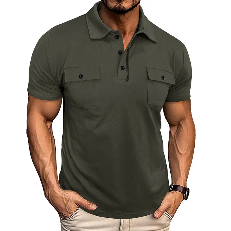 Cross-border Men's Lapel Double Pocket Short Sleeve Outdoor Fashion Summer Men's Henry Half Sleeve T-Shirt 62232