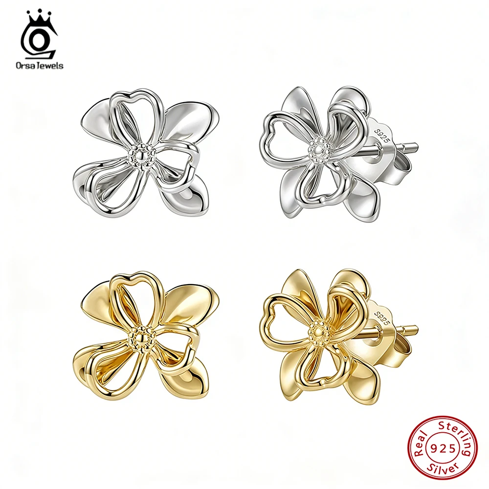 

ORSA JEWELS Luxury 925 Sterling Silver Flower Stud Earrings for Women Lucky Stunning Jewelry for Special Occasions Gift APE156