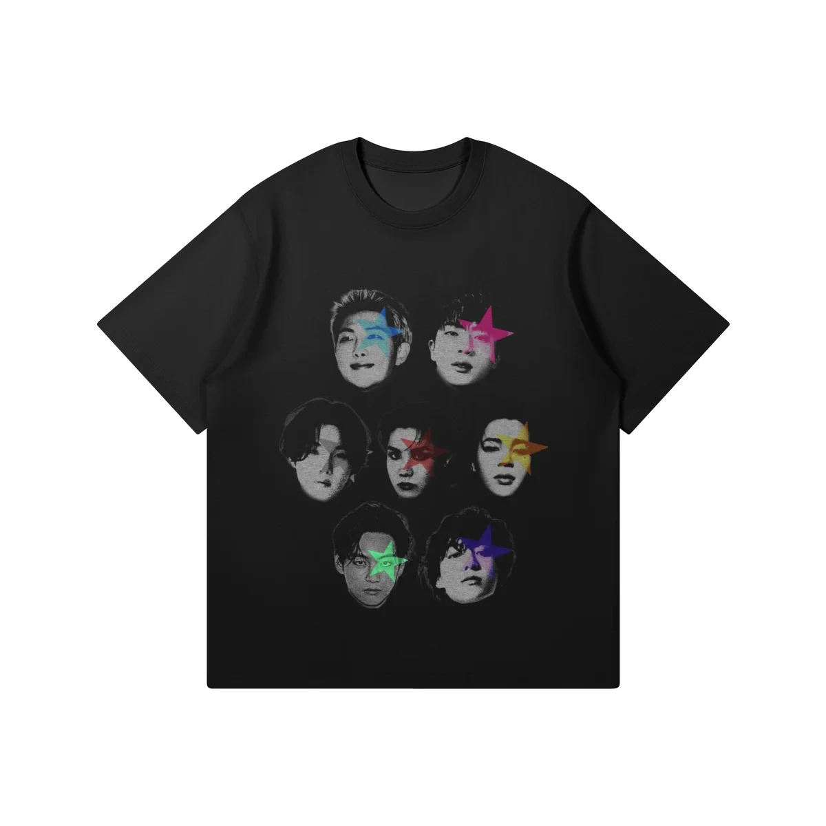 2026  BT21 Members Color Star Portrait T-Shirt Bangtan Boys Retro Graphic Tee Unisex Short Sleeve Kpop Fans Gift