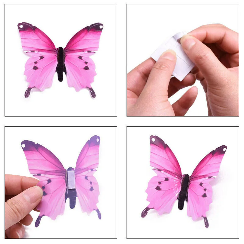 Glow in the Dark Butterfly Sticker, 3D Threedimensional, Beautiful Bedroom Decor, PVC Material, Assorted Sizes, 12 Pieces