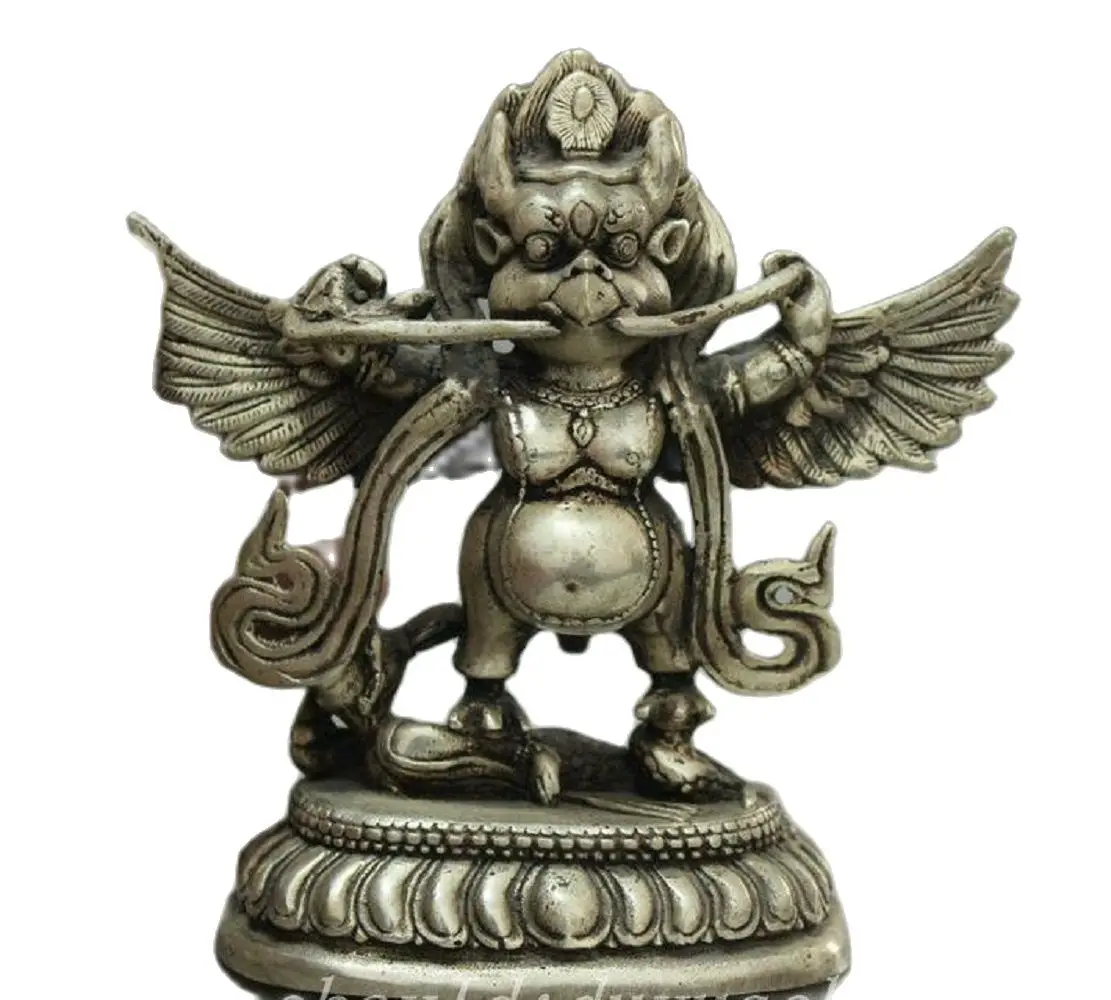 

Patung Buddha Tibet Buddha 13.5CM, arca Buddha elang burung Garuda bersayap redapa perak