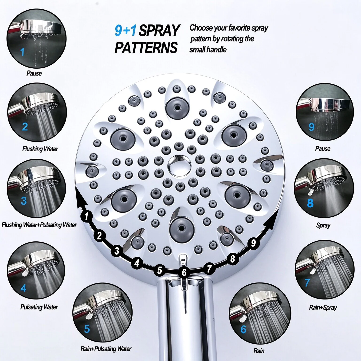 9 Modes High Pressure Shower Head Mineral Balls Filter Purified Water Spray Nozzle Multi-functional Bathroom Handheld Showerhead