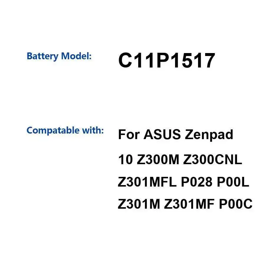 

4680Mah Tablet Battery For Asus Zenpad 10 Z300M Z300CNL Z301MFL P028 P00L Z301M Z301MF P00C Fast Charging C11P1517
