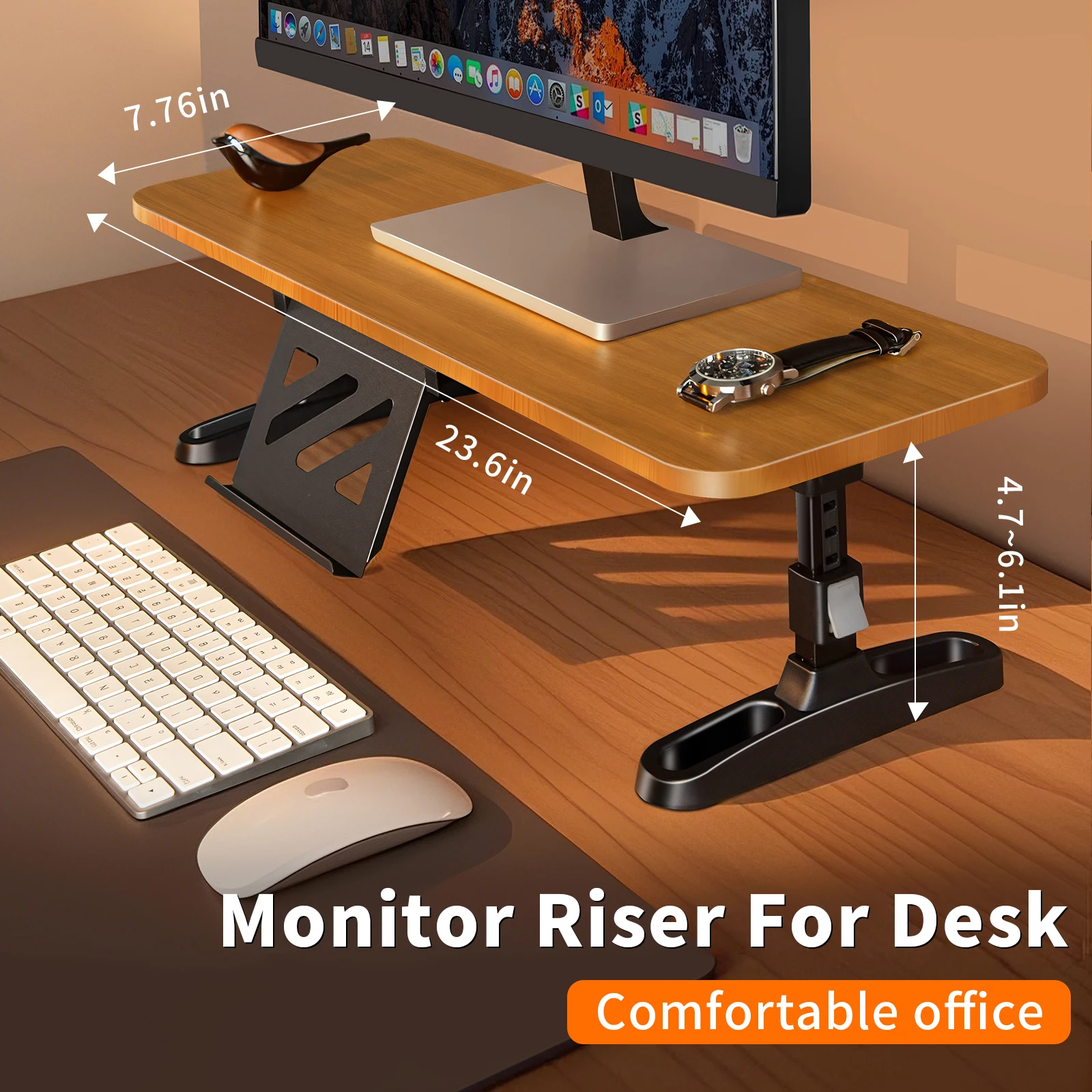 Oatsbasf Foldable Wooden Computer Monitor Stand Riser with Hidden Stand for Phone Tablet Monitor Holder Desk Keyboard Storage