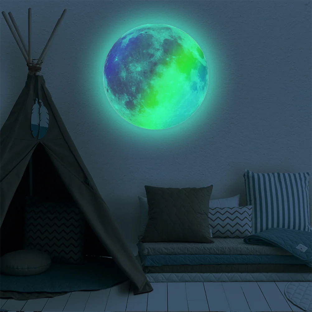 

30Cm Night Glow Moon Shaped Wall Stickers Removable Waterproof PVC Decals for Home Hotel Bedroom Window Glass Tile Decor DIY