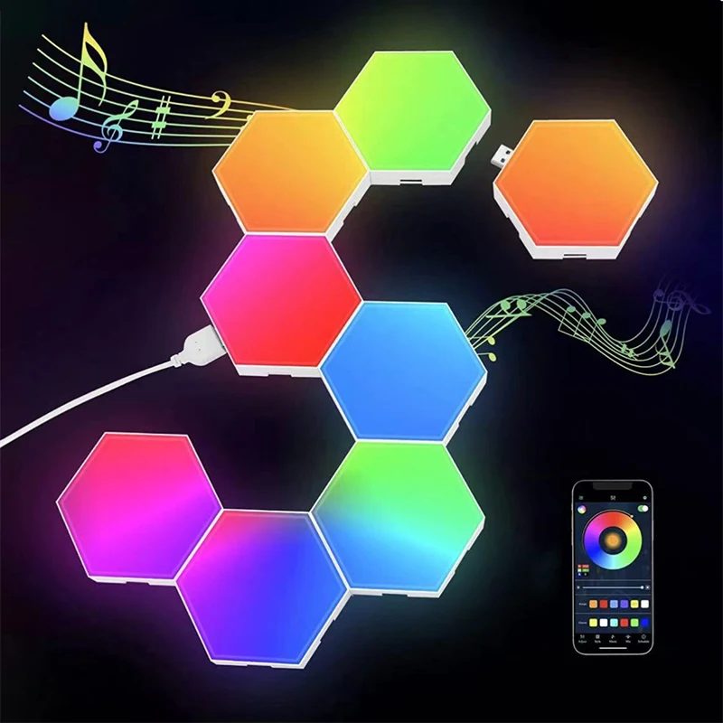 6-Pack Hexagon Lights Remote Controlled RGB Wall Panels Hexagon LED Lights Panels Great for Living Room Bedroom Game Room Decor