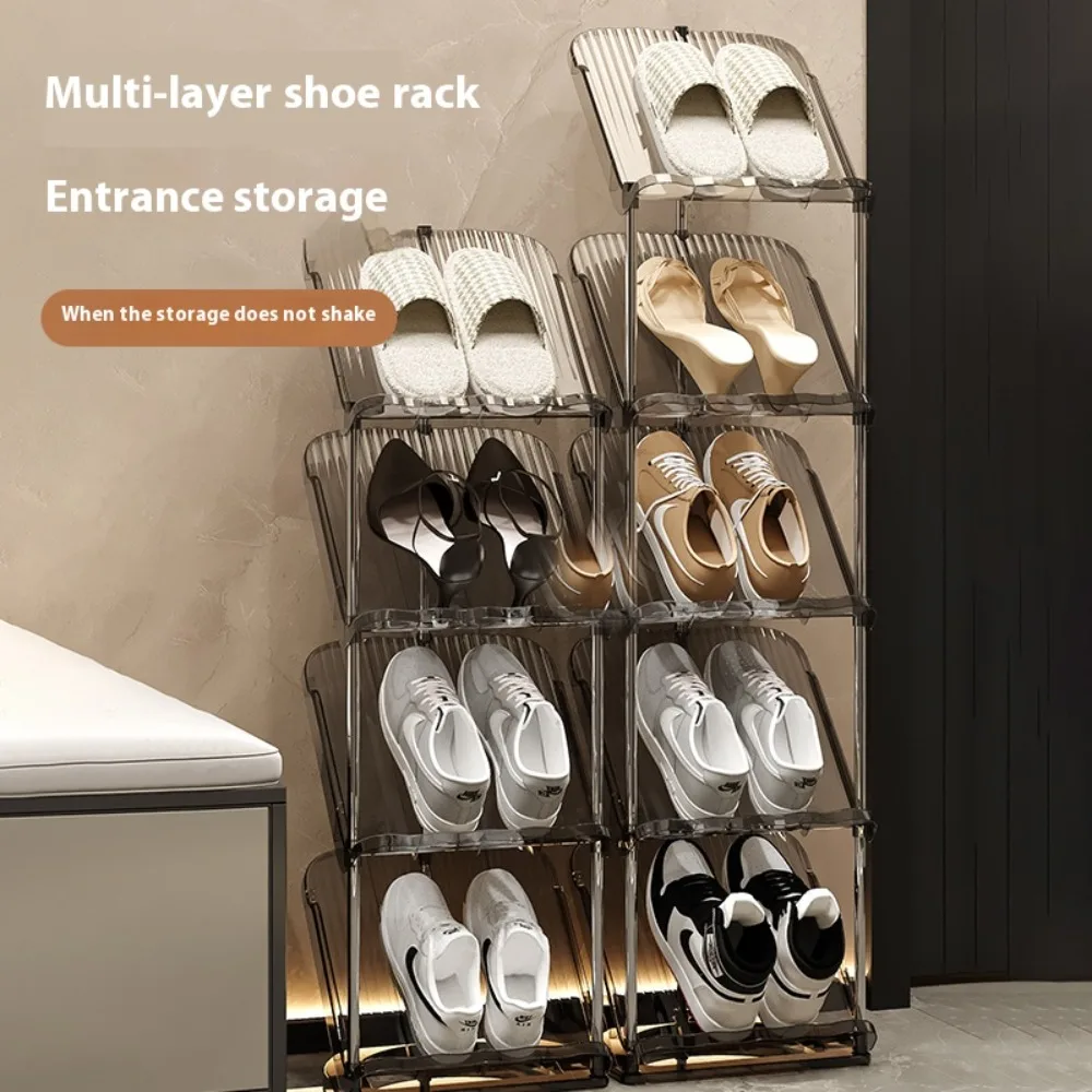 Sturdy and Durable Stainless Steel Shoe Rack Tilted Save Space Shoe Cabinet 4/5 Layers Light Luxury Multi-Tiers Shoes Shelf