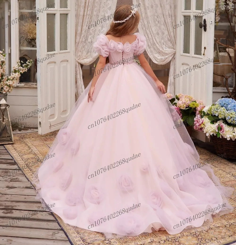 New Beautiful Pink Tulle Sleeveless Flower Girl Dresses Princess Dress First Communion Dress Toddler Baby Gown Custom Made