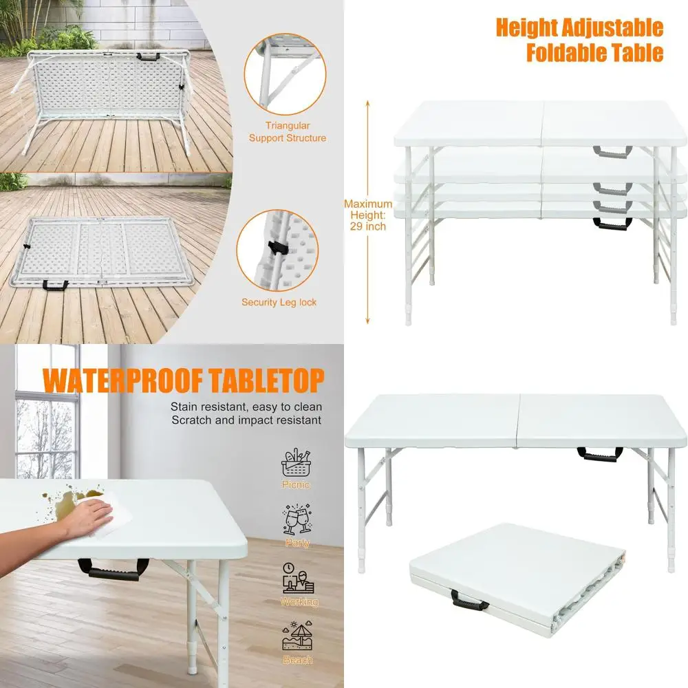 

Portable Folding Table for Camping and Events, Holds Up to 135KG, White Design