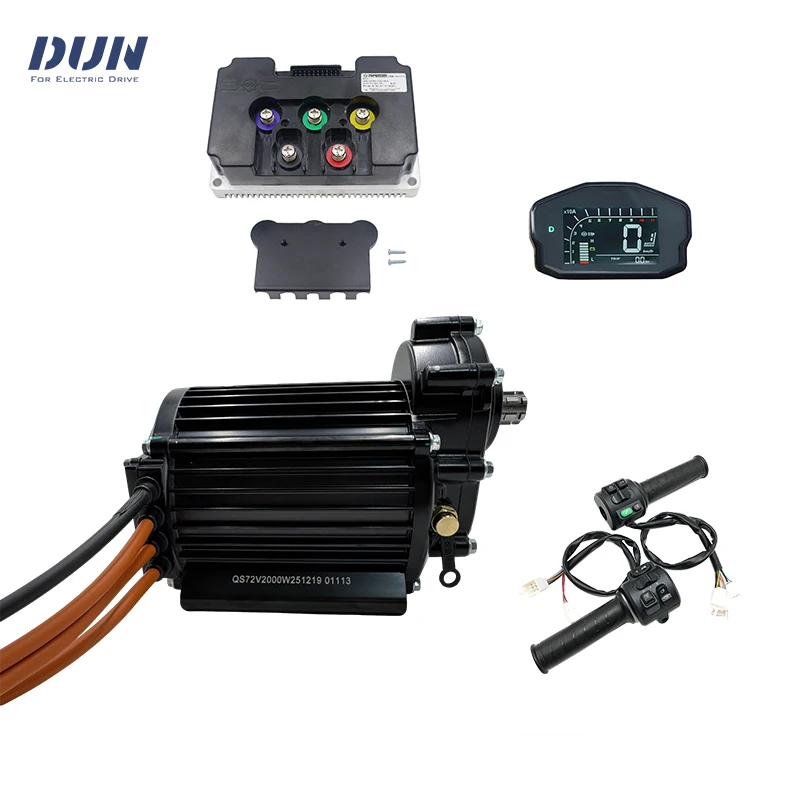 

QS120 60H 2000W V3 72V 60H Mid Drive Motor Gearbox Ratio: 1:2.35 with Fardriver ND72340 and DKD Display and T08 Throttle Kits