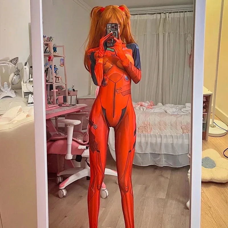 Lili 123 Asuka Langley Soryu شعر مستعار طويل برتقالي أنيمي بيروكات صناعية مع الانفجارات الشعر مقاومة للحرارة النساء حفلة تأثيري رئيس