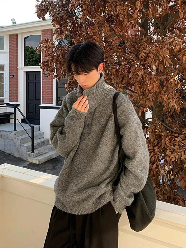 

Men's Knitted Sweater Button f High Collar Lazy Sle Haome Cleanfit Autumn Winter Loose Fit Soft Pure Color American S...