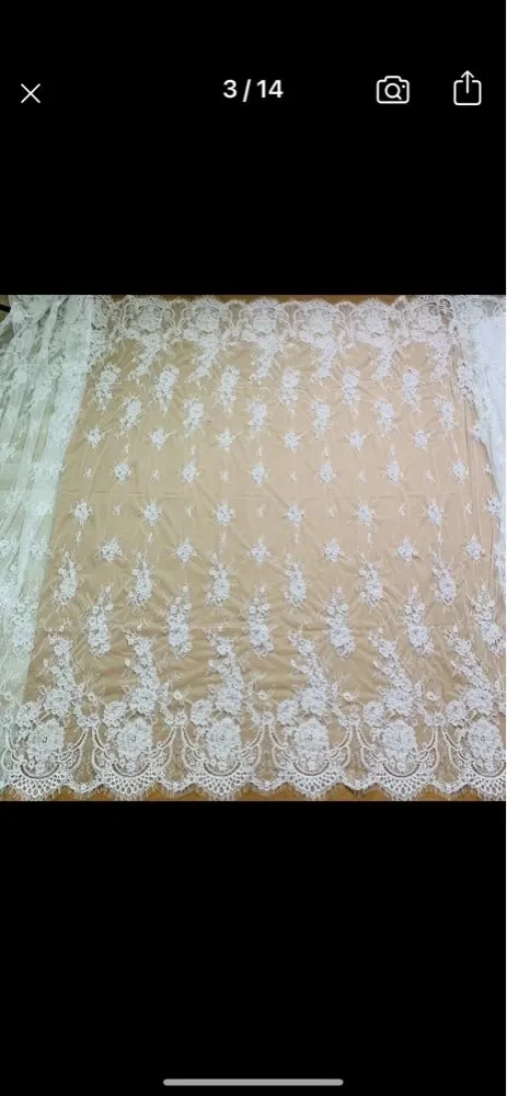 

3 Yards French Made Fine Geometric Couture Alencon Embroidery Lace Fabric at 150cm wide, Couture Wedding Gown Fabric