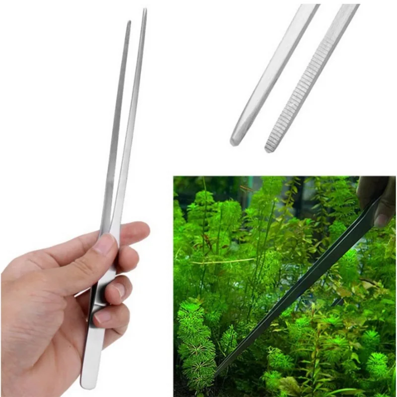 27cm straight end elbow stainless steel water grass clip water grass tweezers aquarium stainless steel tools