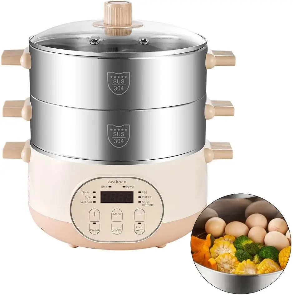 Electric Food Steamer for Cooking, 2-Tier Stainless Steel Vegetable & Food Steamers, 15L Large Capacity,