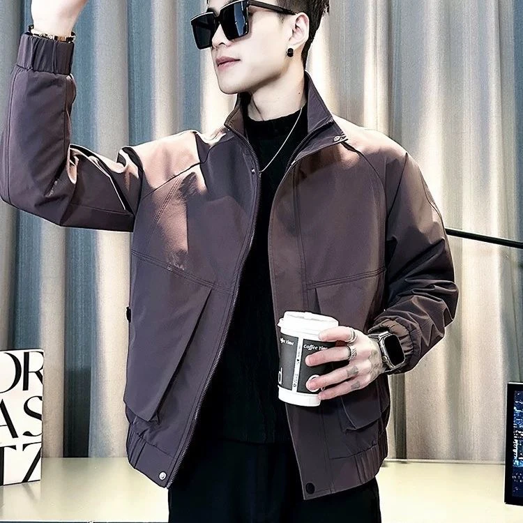 

Casual Men's Jaet Stand Collar Pure Color Simple Faionable Spring Autumn Wear Polyester Inner Material Warmth Regular Fit