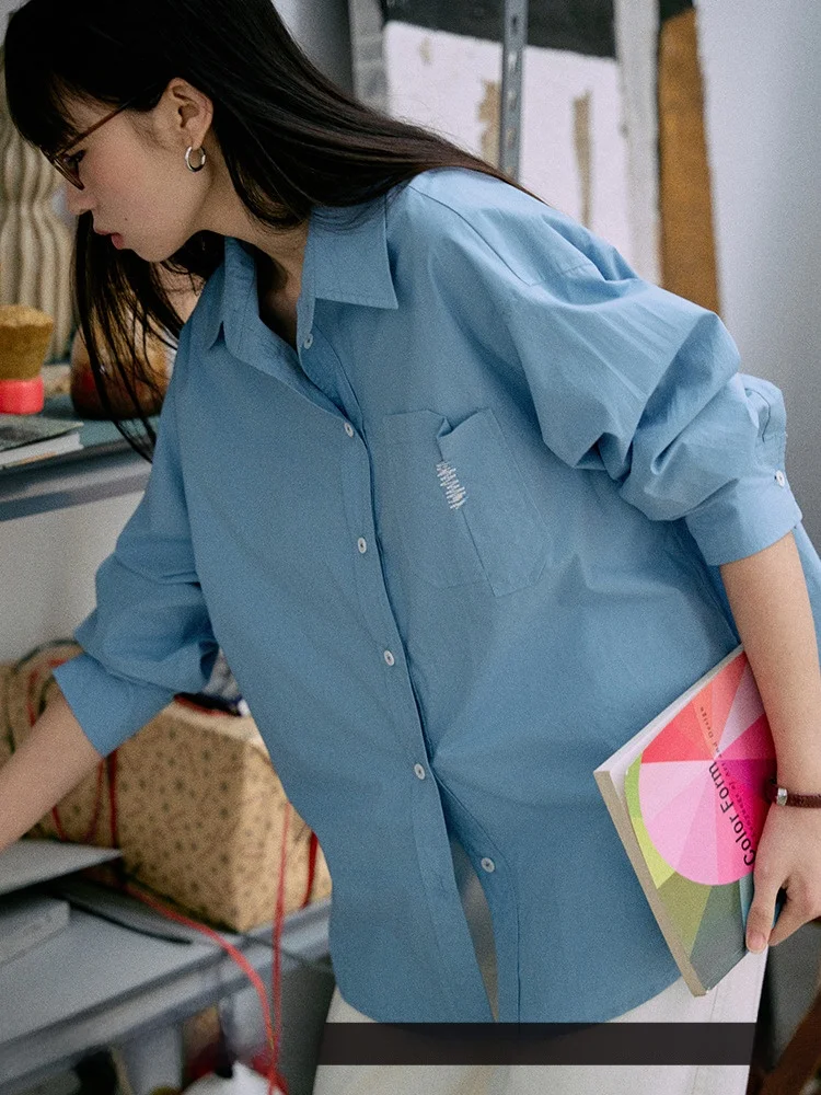 

Jicouture Classic Modal Cotton Blend Long Sve Linear Cooln irt Spring Commute Simple Design Women's Faion Top