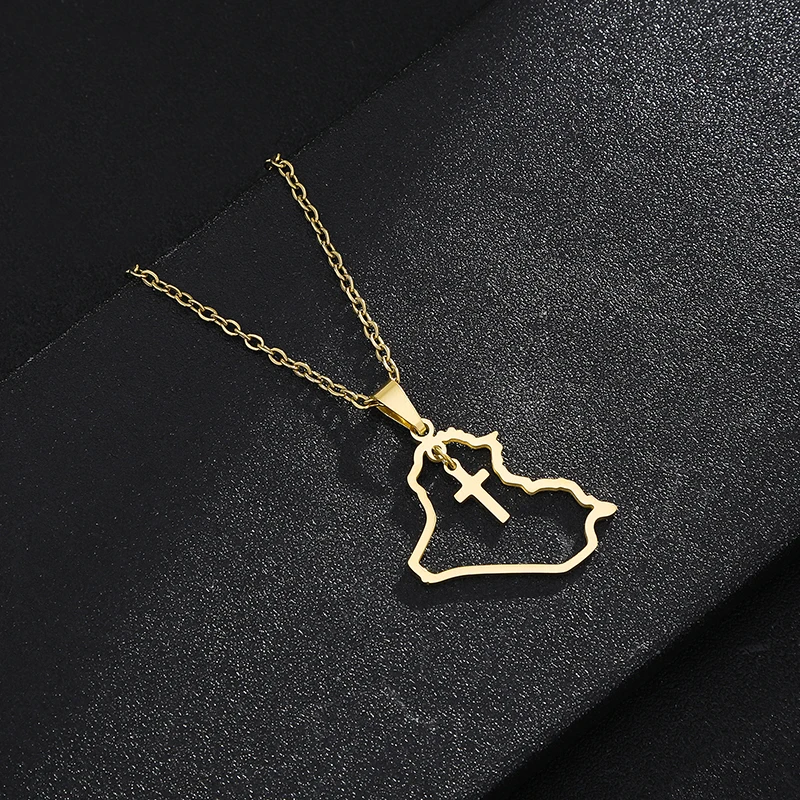 Iraq Map Stainless Steel Necklace for Women Girls Gold Color / Silver Color Ethnic Anniversary Party Wedding Birthday Jewelry